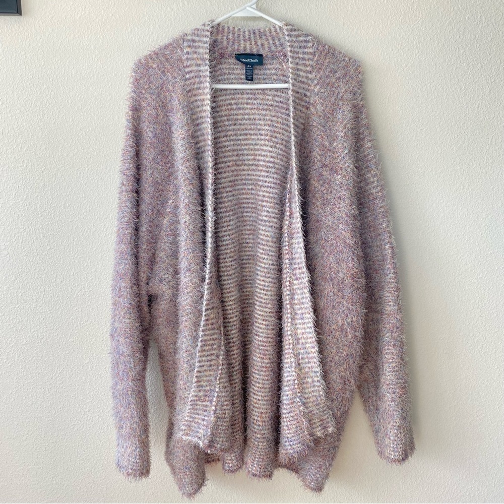 Modcloth | Multicolor Longline Eyelash Fuzzy Cardigan Size 4X